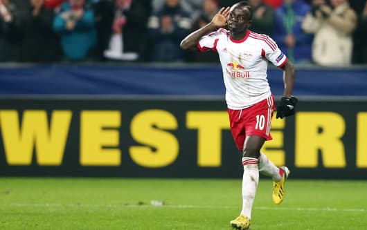 Sadio Mane celebrates a goal for Salzburg
