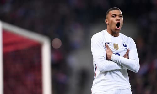 Kylian Mbappe celebrates scoring for France against South Africa
