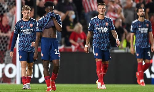 Albert Sambi Lokonga during Arsenal's 2-0 loss to Brentford in the Premier League