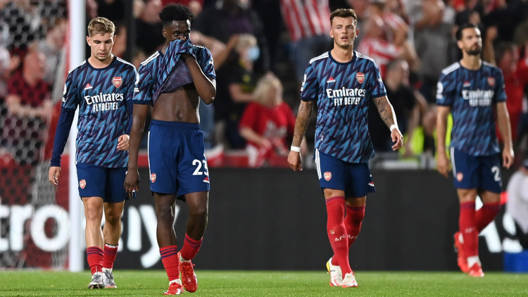 Albert Sambi Lokonga during Arsenal's 2-0 loss to Brentford in the Premier League