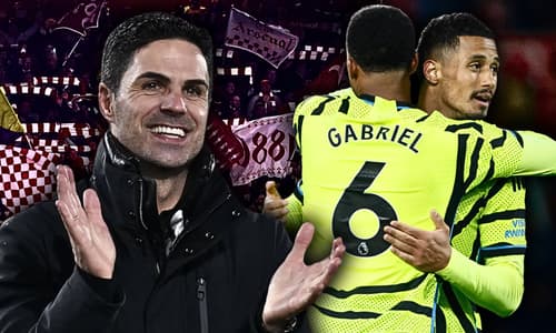 Mikel Arteta, William Saliba, Gabriel Magalhaes, Arsenal