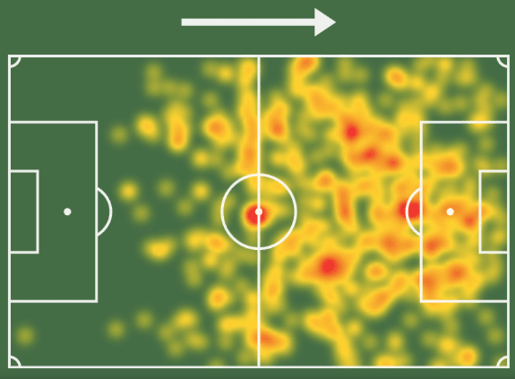Gift Orban’s heatmap from the 2022/23 Belgian Pro League. (Image credit: Sofascore)