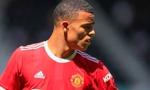 Mason Greenwood playing in a pre-season friendly for Manchester United against Derby County