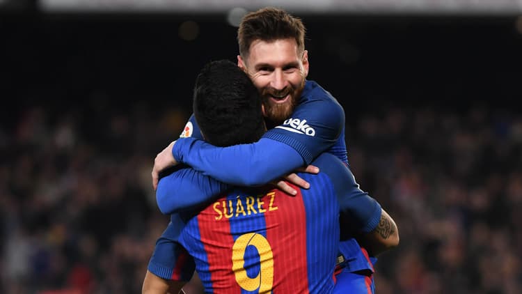 Lionel Messi with Luis Suarez, Barcelona