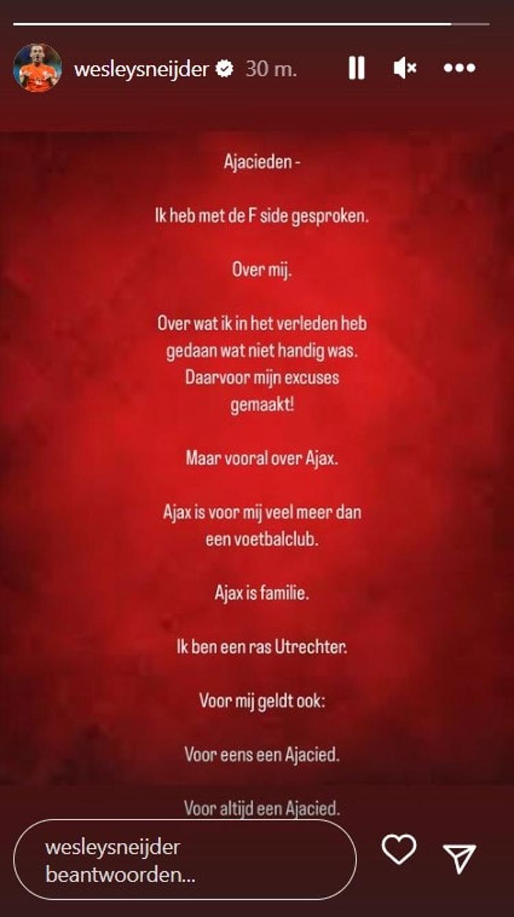 De reactie van Wesley Sneijder op Instagram