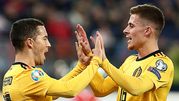 Eden and Thorgan Hazard playing for Belgium