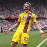 Chelsea loanee Conor Gallagher celebrates scoring for Crystal Palace against West Ham