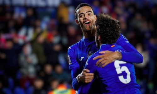 Mason Greenwood celebrates scoring for Getafe