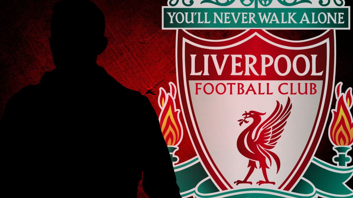 A silhouette of James Ward-Prowse next to the Liverpool badge, set against a red and black abstract background