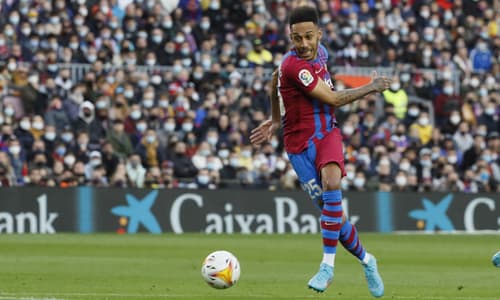 Pierre-Emerick Aubameyang in action on debut for Barcelona against Atletico Madrid