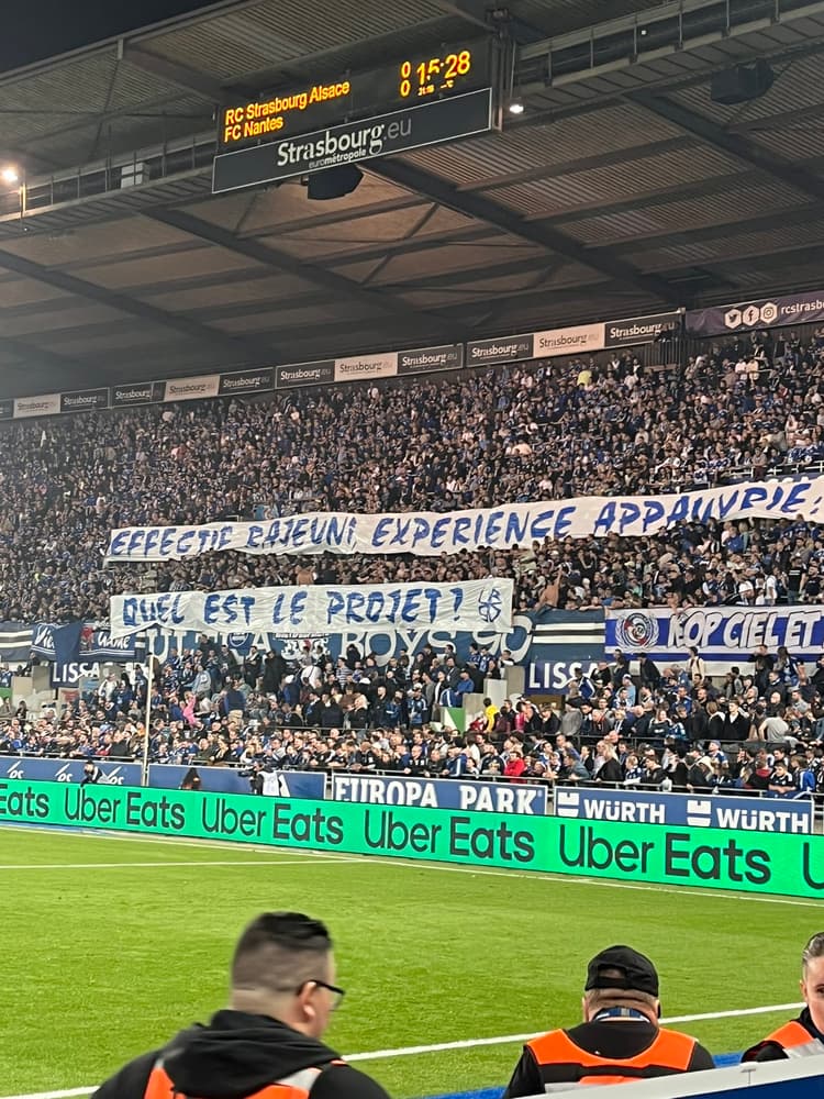 The banner displayed by Strasbourg fans