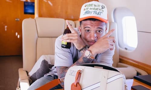 Jadon Sancho travelling by private jet, Instagram,
