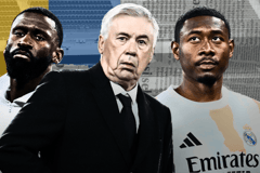 Carlo Ancelotti, Antonio Rudiger and David Alaba