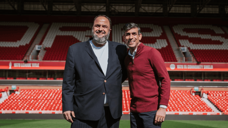 Nottingham Forest owner Evangelos Marinakis welcomed the Prime Minister 