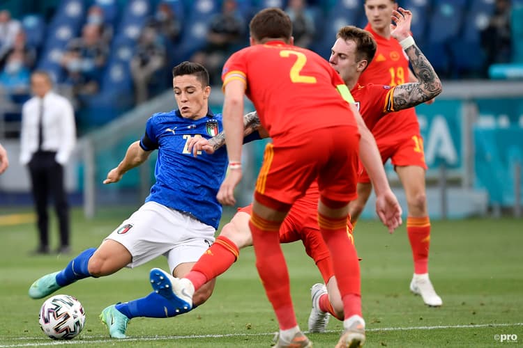 Giacomo Raspadori playing for Italy v Wales at Euro 2020
