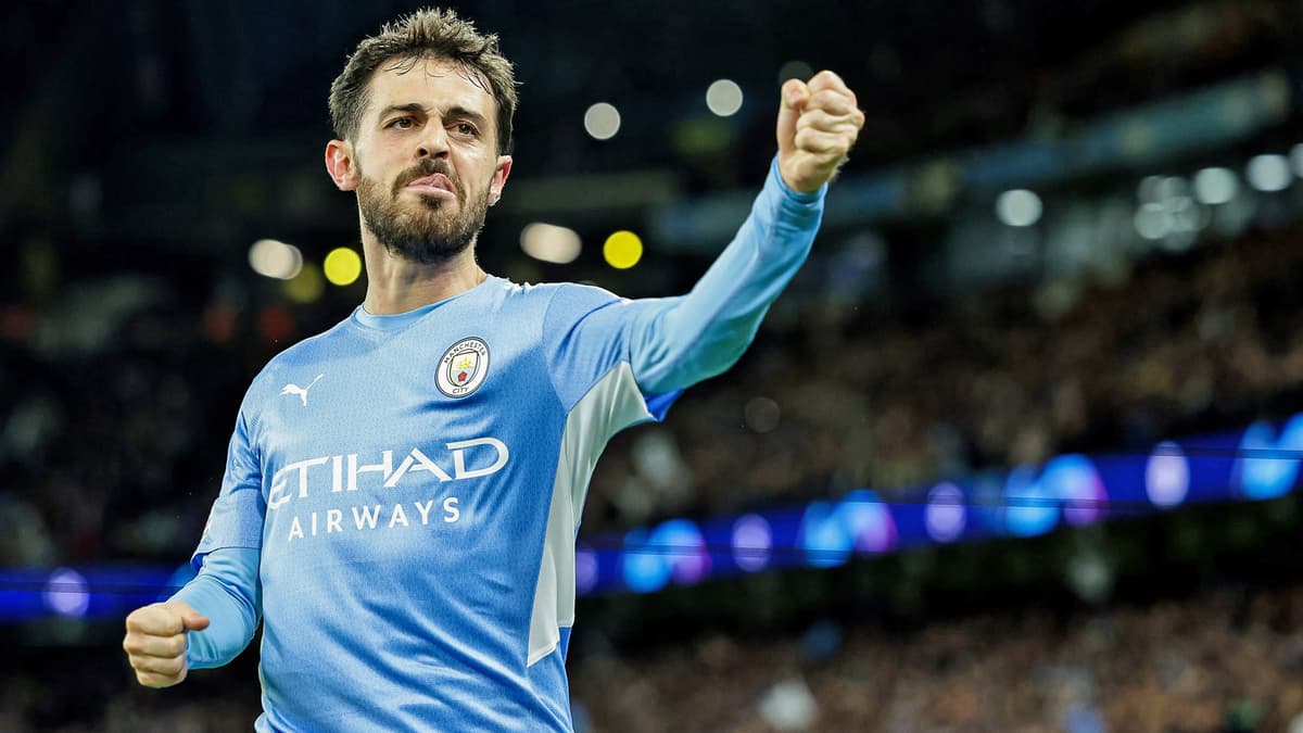 Bernardo Silva celebrates a goal for Manchester City.