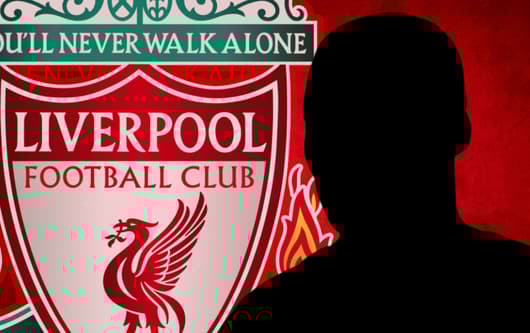 A silhouette of Moises Caicedo and the Liverpool badge on a red abstract background