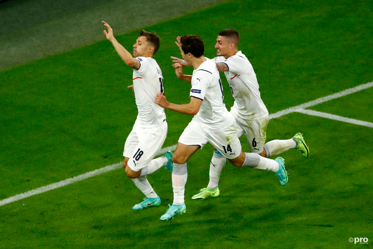 Barella scoring at Euro 2020