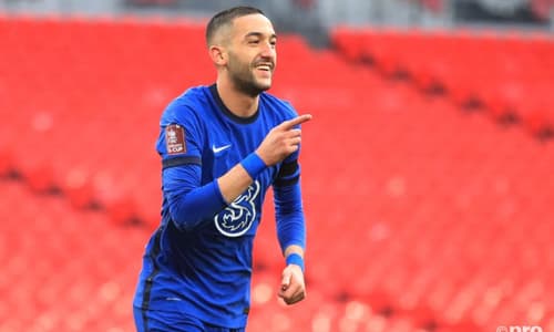 Hakim Ziyech celebrates his FA Cup semi-final winning goal
