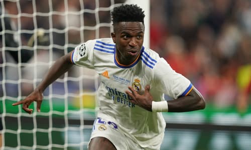 Vinicius Junior celebrates scoring the winning goal in the 2022 Champions League final