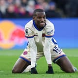 Nicolas Jackson reacts during Chelsea's Premier League match against Crystal Palace, Selhurst Park, 2024/25