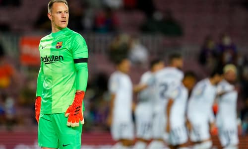 Marc-Andre ter Stegen looks on as Granada celebrate scoring against Barcelona