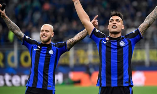 Inter's Federico Dimarco and Lautaro Martinez