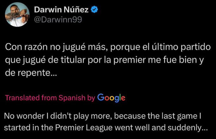 Darwin Nunez's deleted tweet