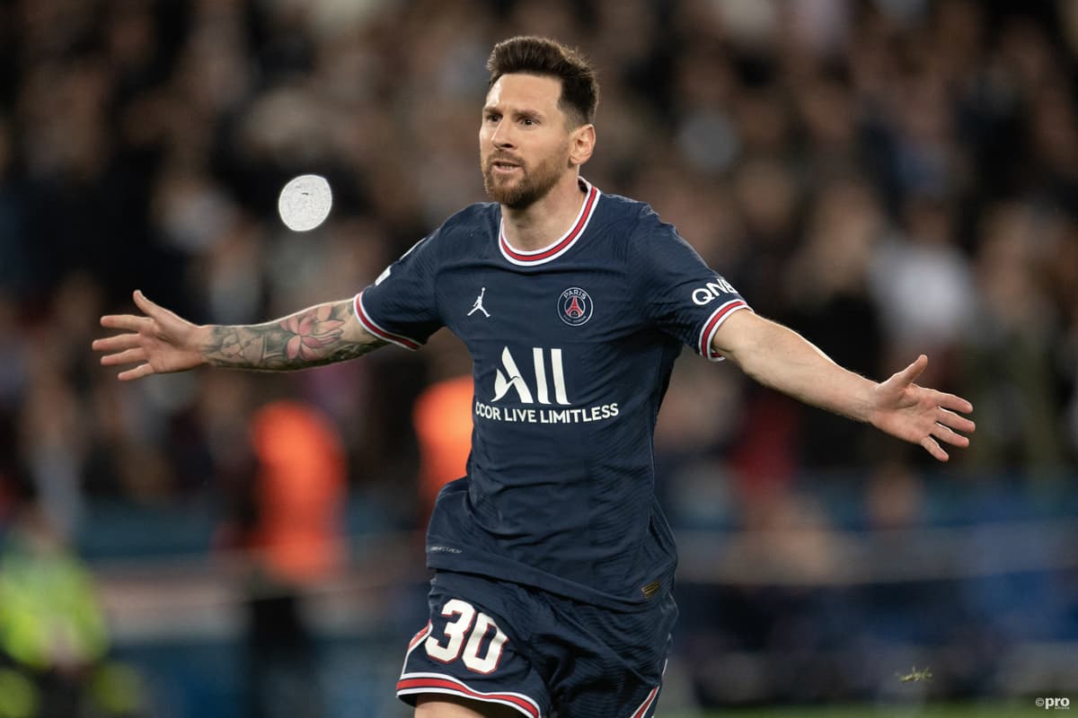 Lionel Messi celebrates after scoring twice vs RB Leipzig