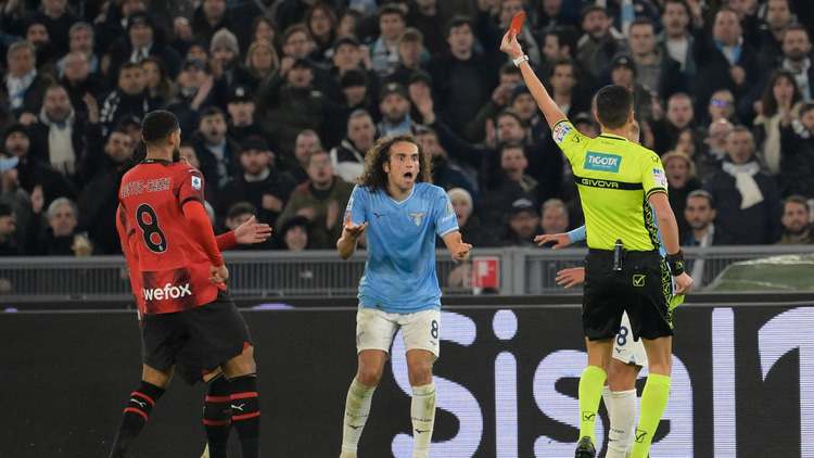 Matteo Guendouzi receiving his marching orders against Milan last week