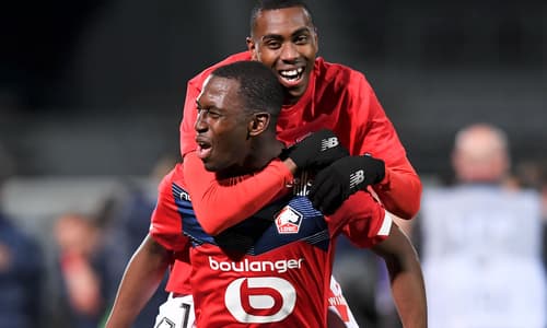 New Leicester signing Boubakary Soumare celebrates winning the 2020/21 Ligue 1 title with Lille