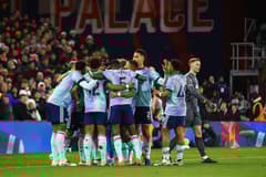 Arsenal celebrate scoring against Crystal Palace in the Premier League