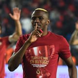 Victor Osimhen celebrates winning the Turkish Cup with Galatasaray