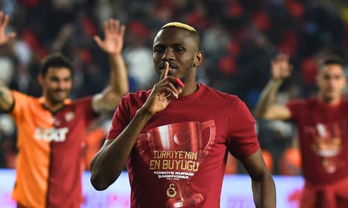 Victor Osimhen celebrates winning the Turkish Cup with Galatasaray