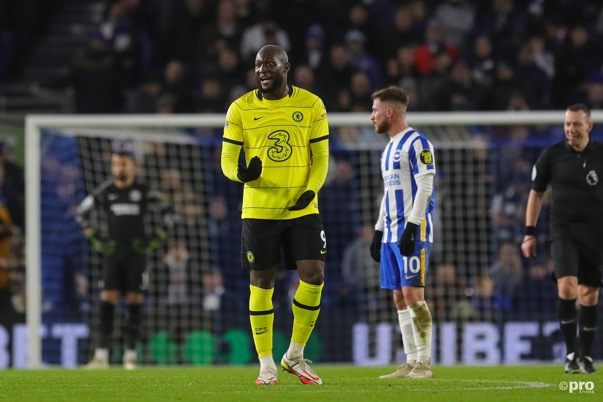Romelu Lukaku playing for Chelsea against Brighton in the Premier League
