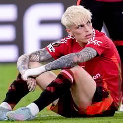 Alejandro Garnacho reacts after Man Utd's Europa League final loss to Tottenham Hotspur