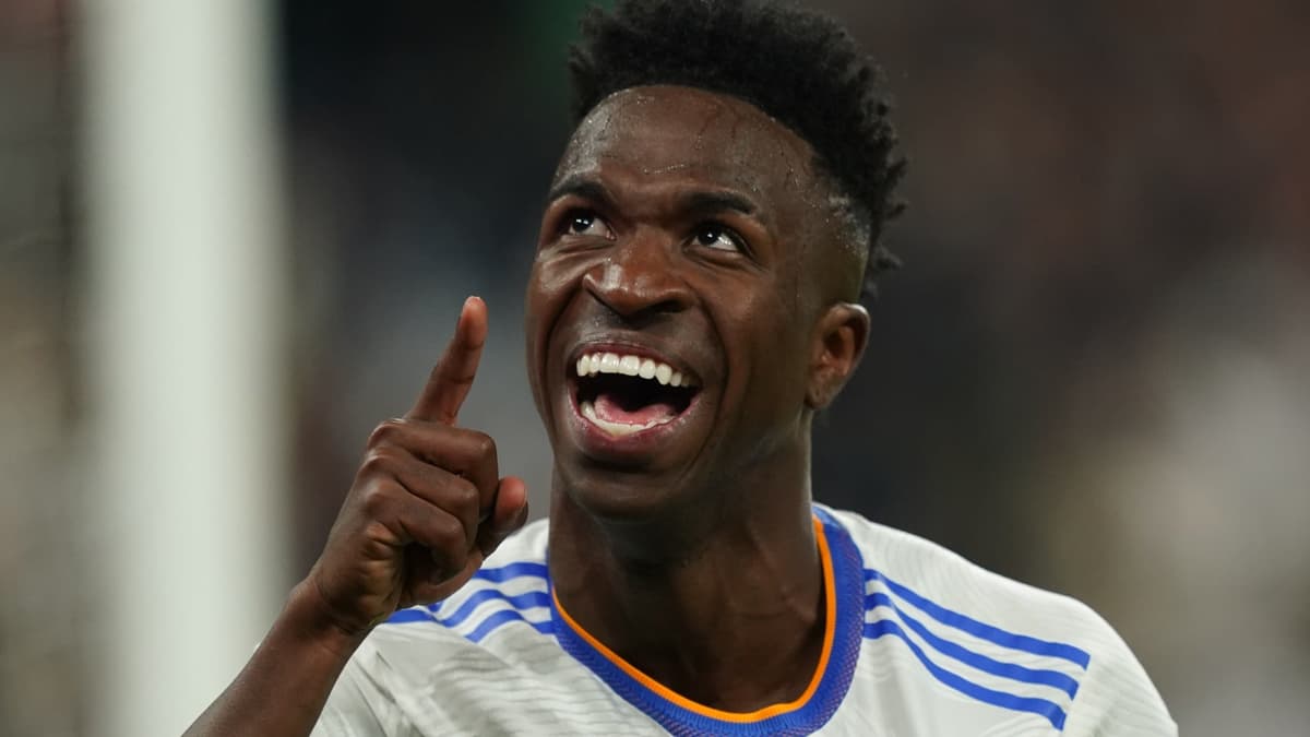 Vinicius Junior celebrates scoring the winning goal in the 2022 Champions League final