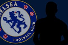 A black silhouette of Thiago Silva with the Chelsea badge on a plain dark blue background