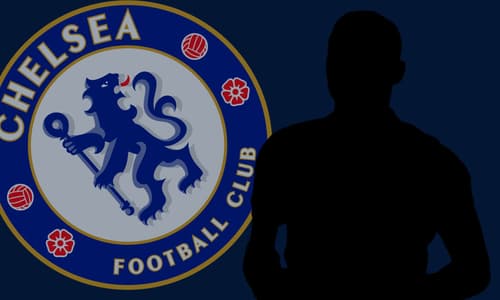 A black silhouette of Thiago Silva with the Chelsea badge on a plain dark blue background
