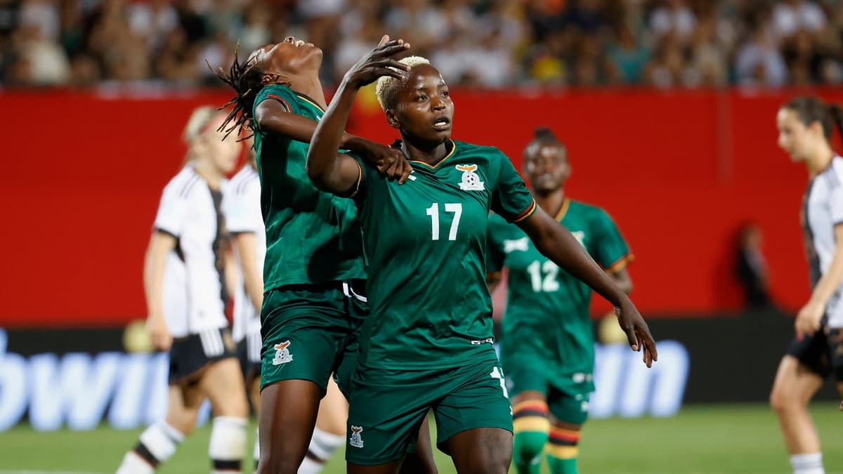 Racheal Kundananji plays in an international friendly for Zambia against Germany, 2023