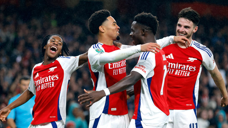Ethan Nwaneri, Bukayo Saka, Declan Rice, Arsenal, 2024/25