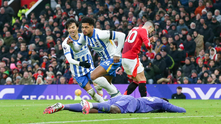 Georginio Rutter scoring against Manchester United in January