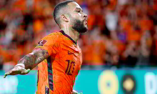 Memphis Depay celebrates in Netherlands' 4-0 World Cup qualifying win over Montenegro