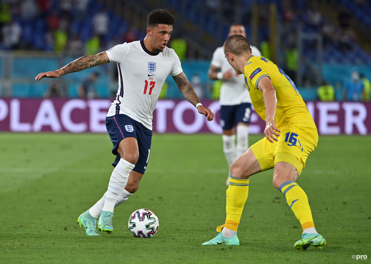 Jadon Sancho playing for England against Ukraine at Euro 2020