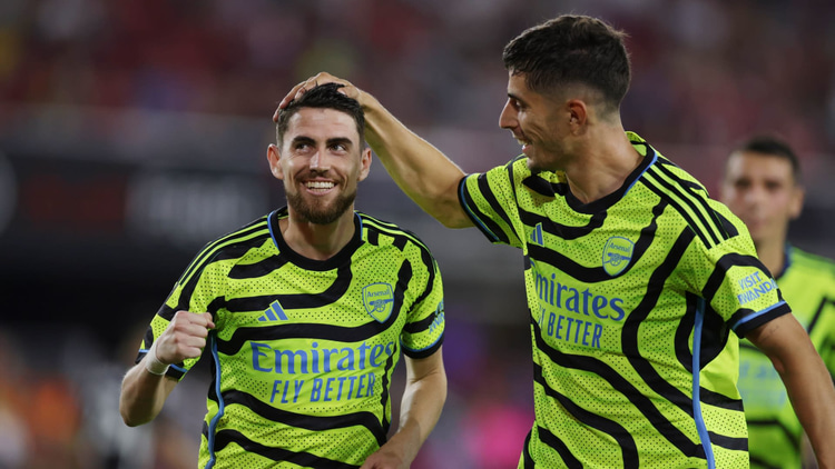 Jorginho celebrates scoring for Arsenal