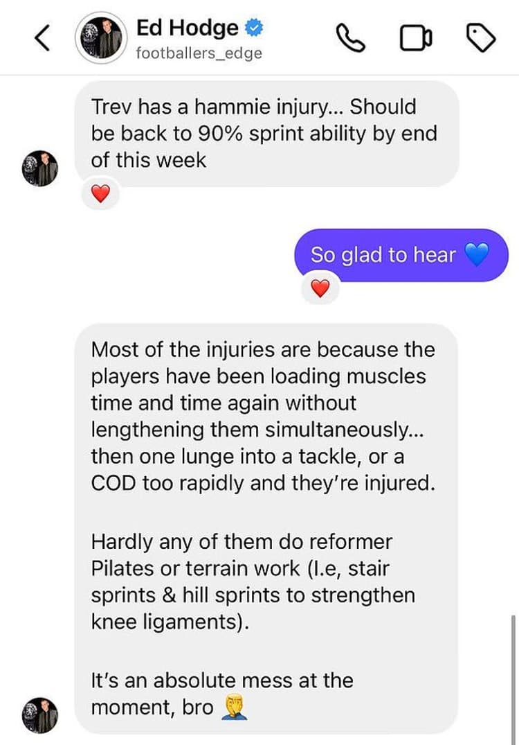 Leaked Instagram DM from Ed Hodge reportedly discussing Chelsea's injury issues