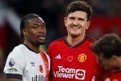 Harry Maguire playing for Man Utd against Luton in the Premier League