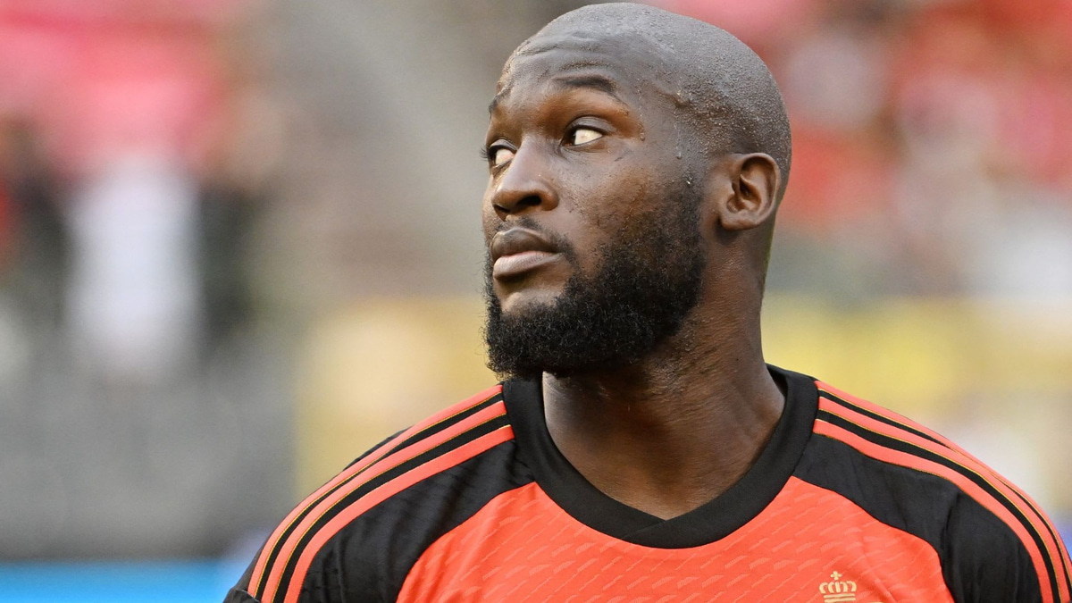 Romelu Lukaku lining up before a match for Belgium