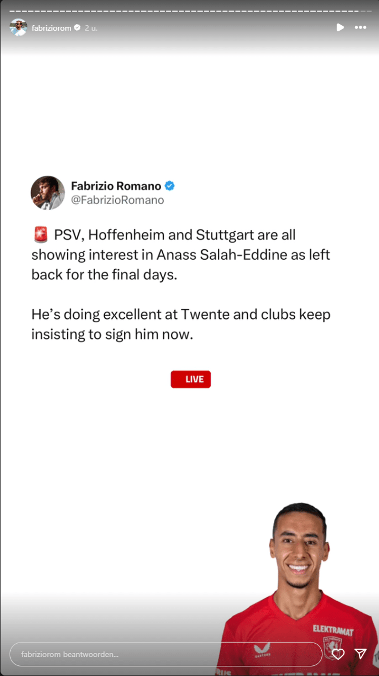 Fabrizio Romano maakte dinsdag de interesse van PSV in Anass Salah-Eddine wereldkundig.