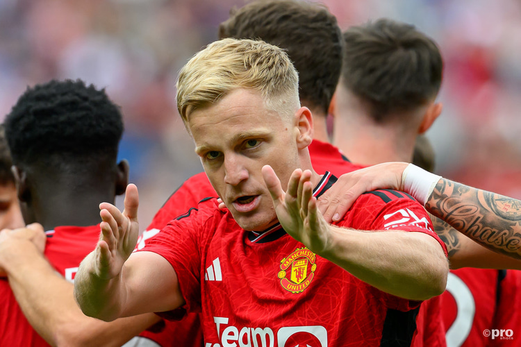 Donny van de Beek celebrates scoring for Man Utd against Lyon in pre-season